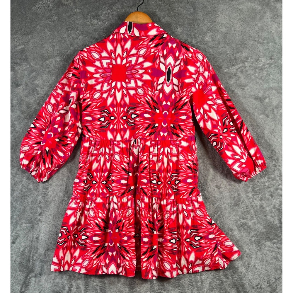 Maeve Anthropologie Bettina Dress XXS Red Floral Cotton Tiered Mini 3/4 Sleeve - Picture 3 of 10